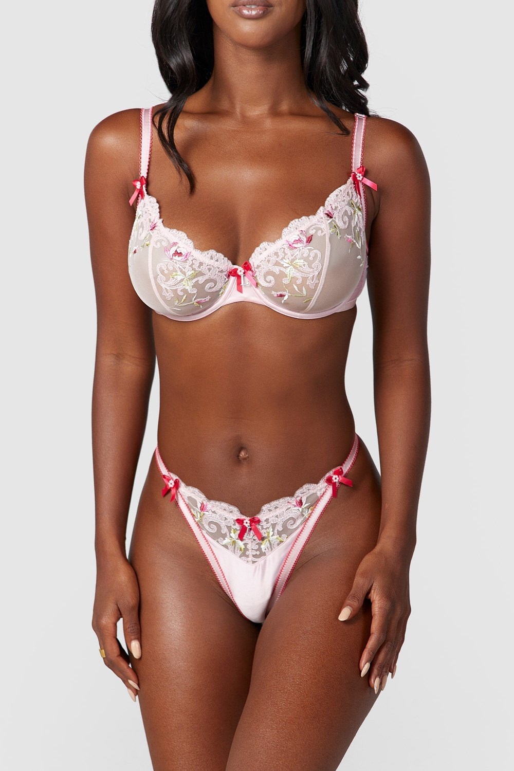 Lounge Underwear Bloom Embroidered Balcony Bra & G-string/Briefs Set Roze | SW1372459