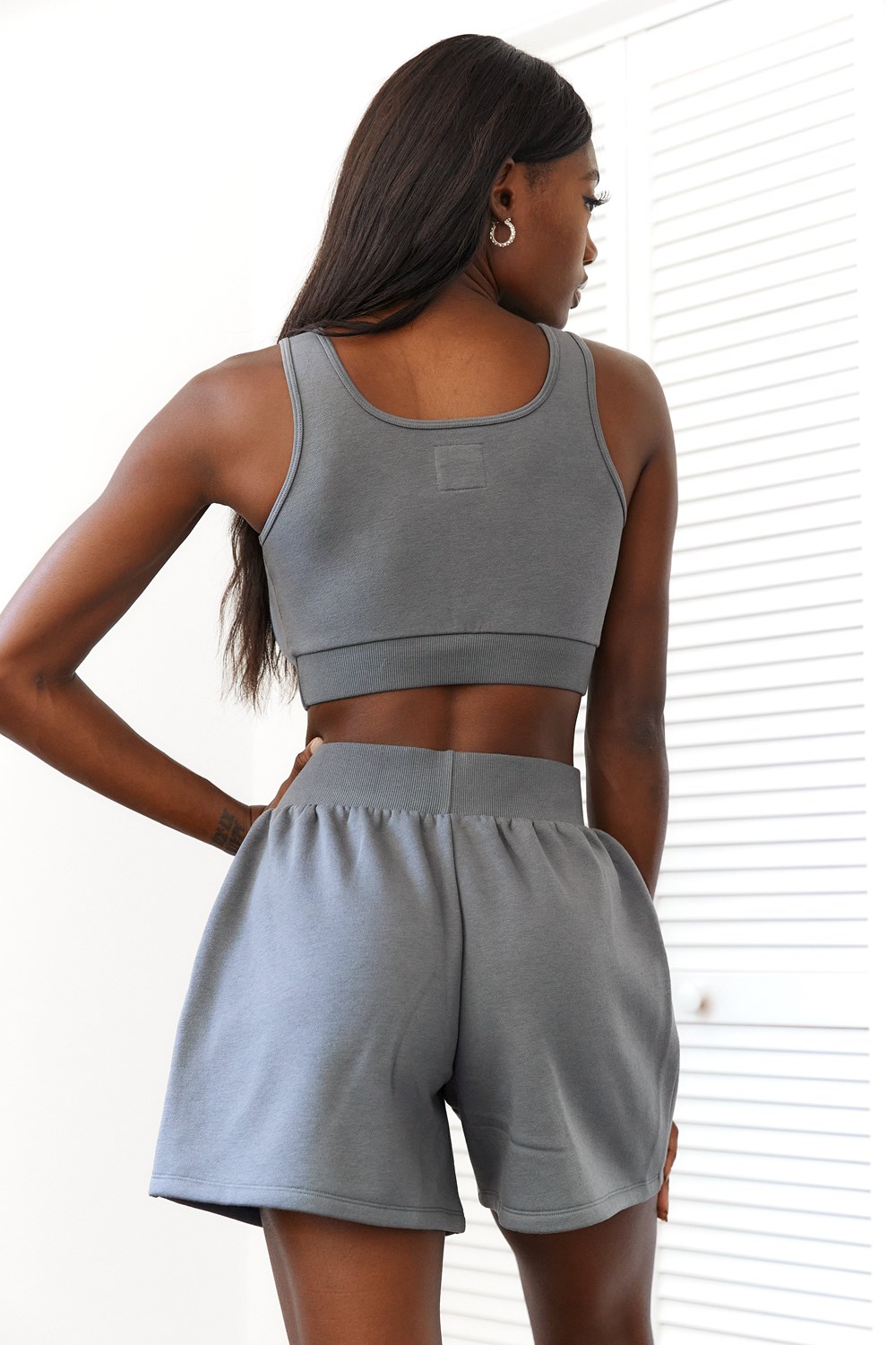 Lounge Underwear Essential Crop Top & Shorts Set Charcoal | IW0819635