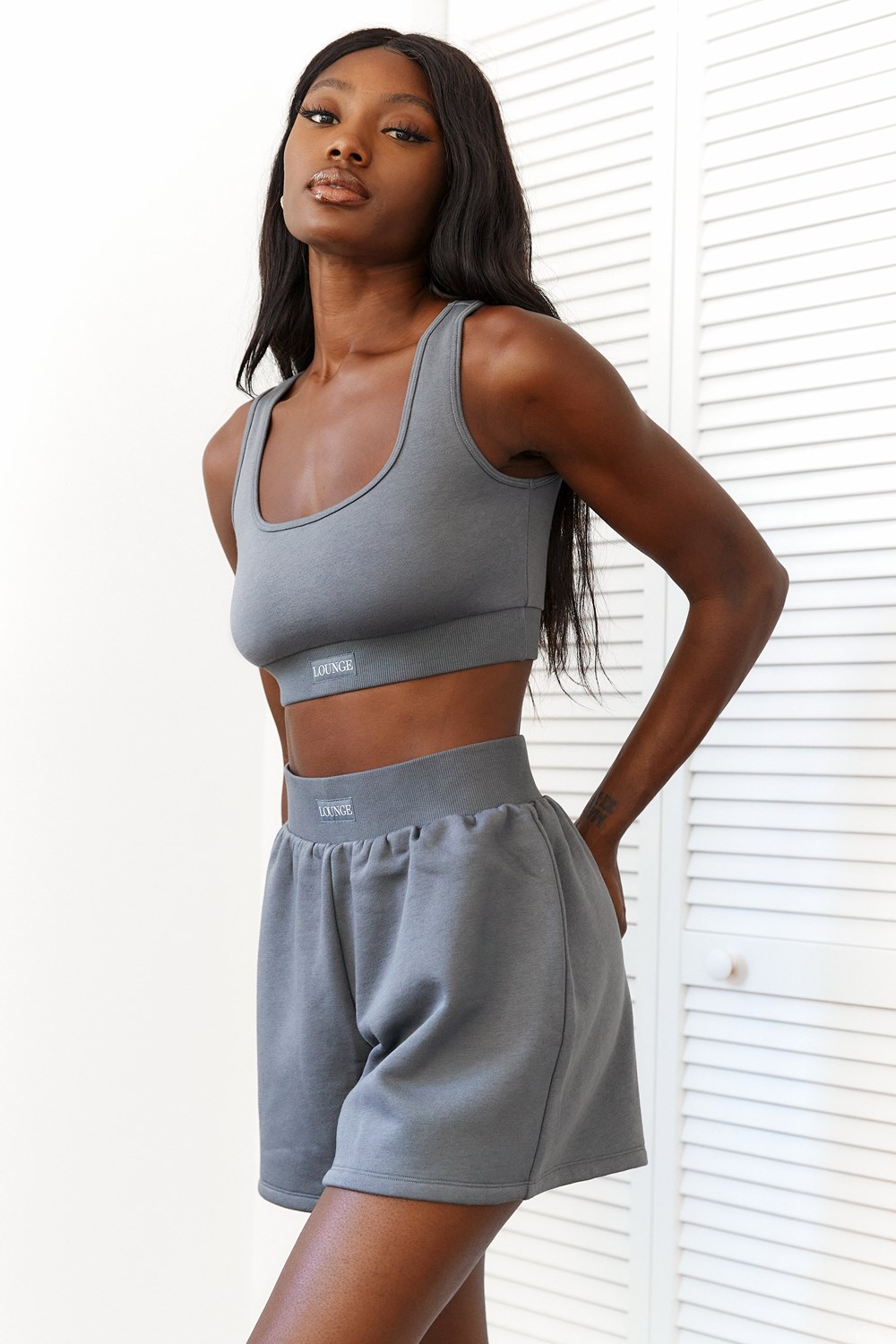 Lounge Underwear Essential Crop Top & Shorts Set Charcoal | IW0819635