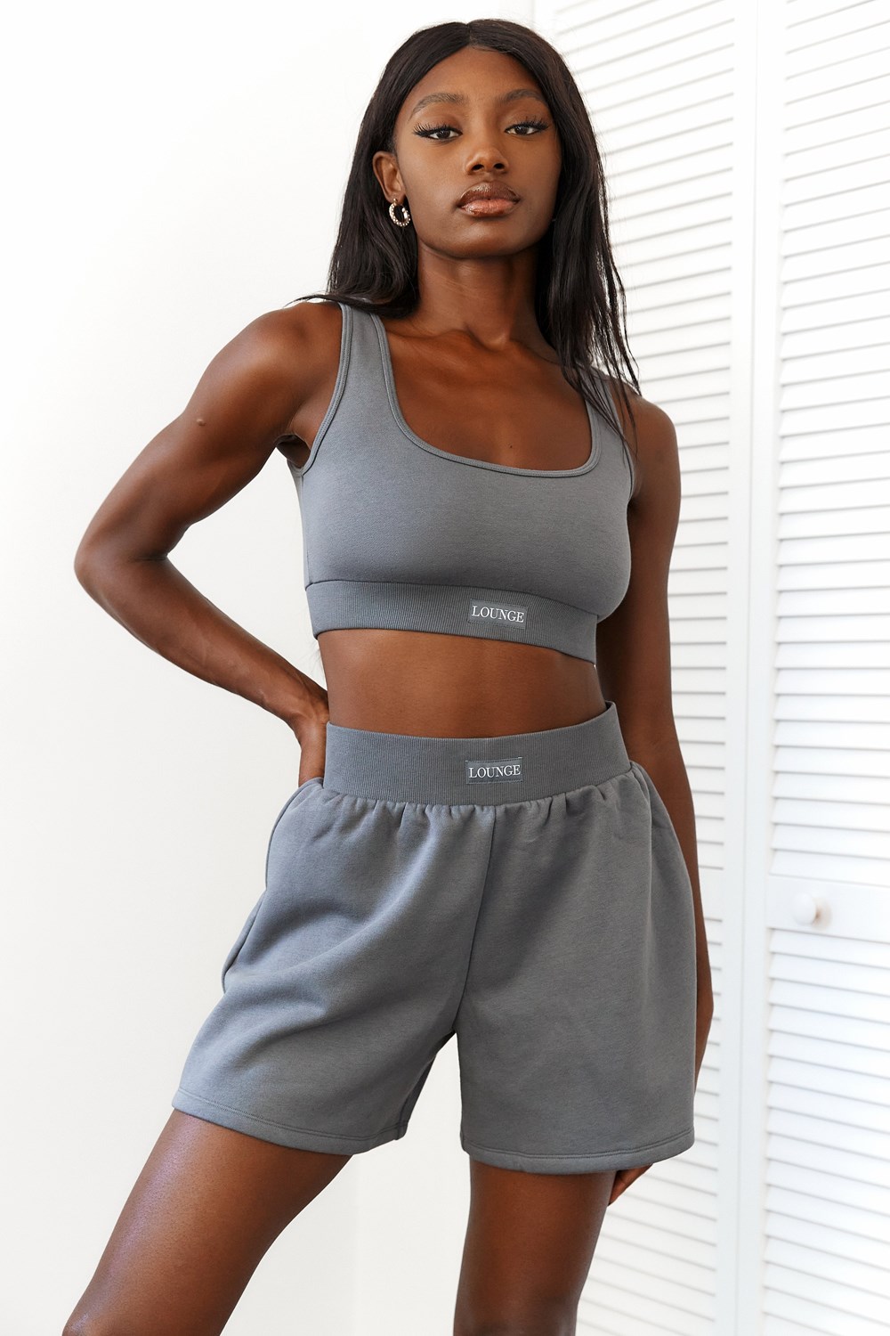 Lounge Underwear Essential Crop Top & Shorts Set Charcoal | IW0819635