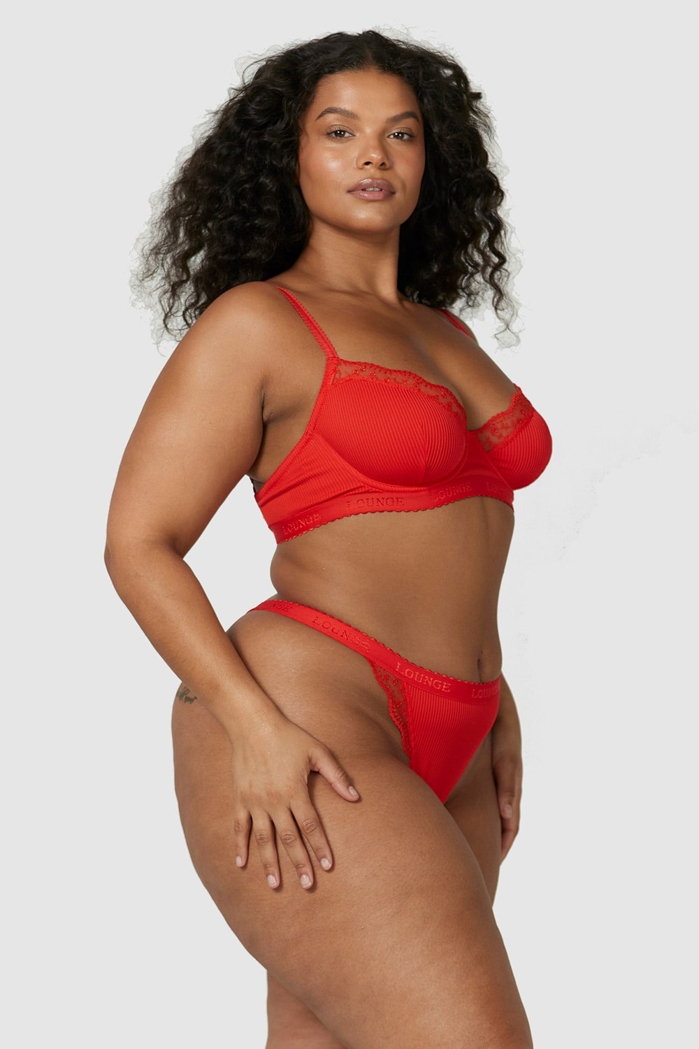 Lounge Underwear Geribbeld Balcony Bra & String/Briefs Set Rood | NJ8497236