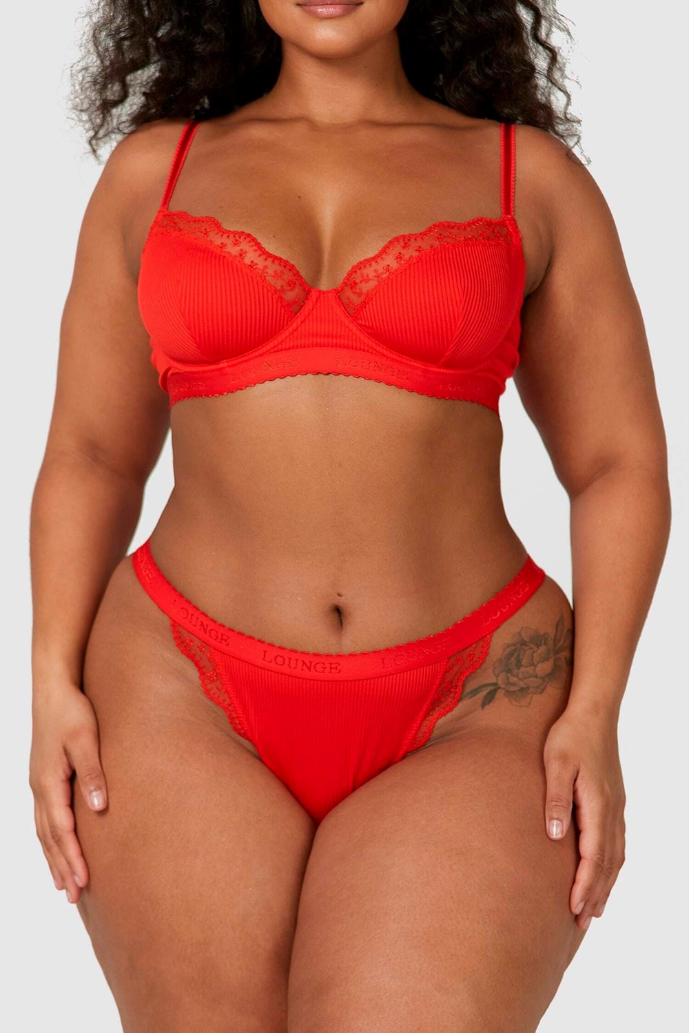 Lounge Underwear Geribbeld Balcony Bra & String/Briefs Set Rood | NJ8497236