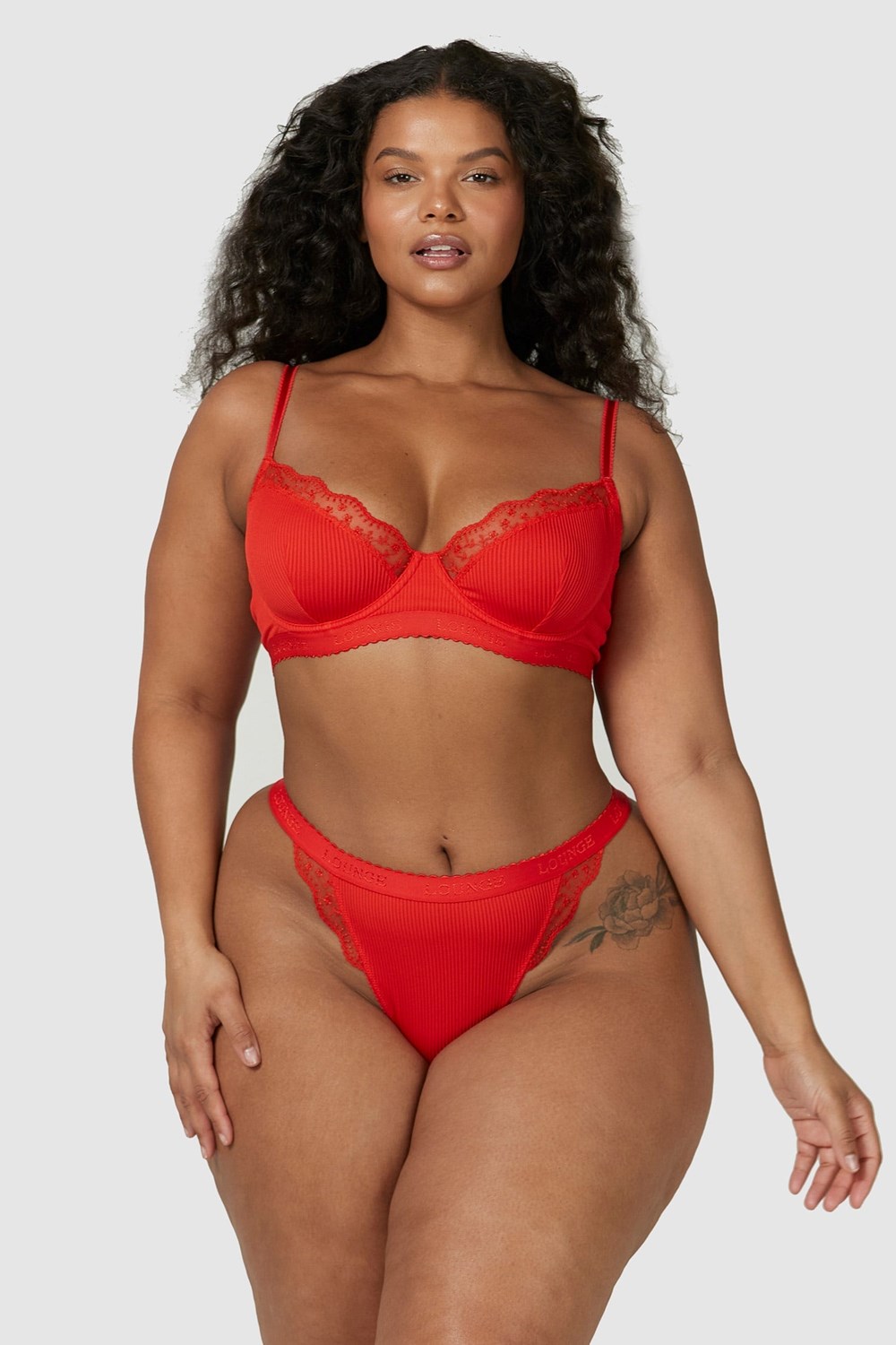 Lounge Underwear Geribbeld Balcony Bra & String/Briefs Set Rood | NJ8497236