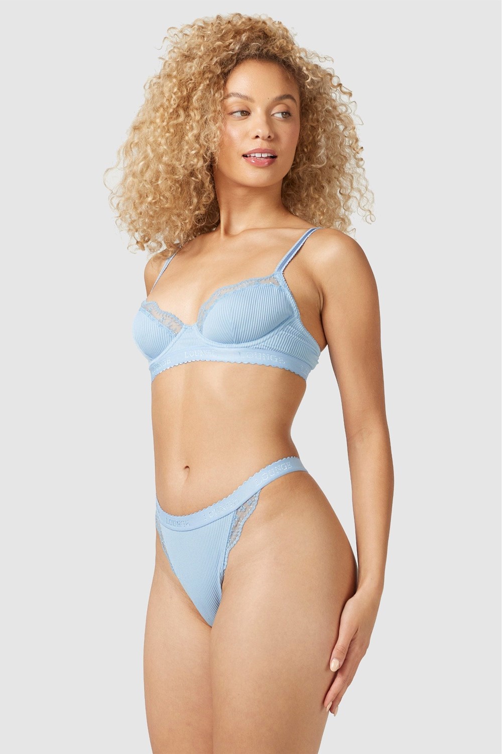 Lounge Underwear Geribbeld Balcony Bra & String/Briefs Set Blauw | SJ9715286