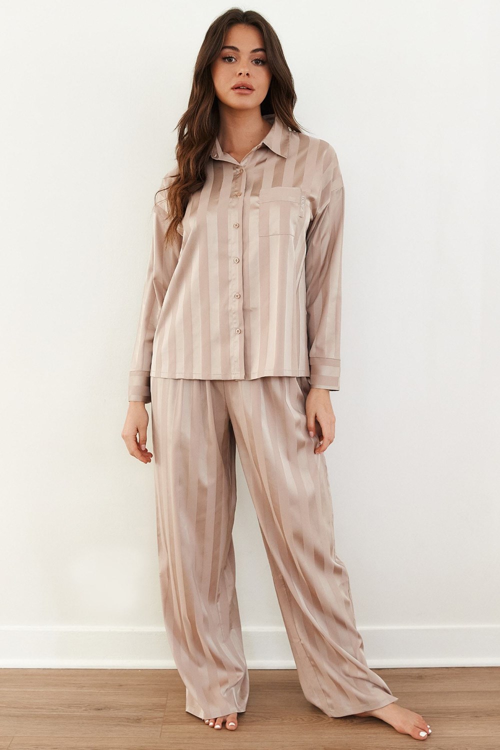 Lounge Underwear Gestreept Satin Pajama Trousers Mink | QY0319465