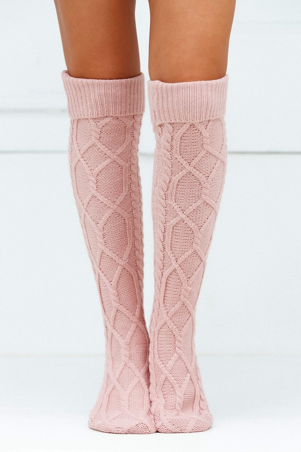 Lounge Underwear Knee-High Cosy Gebreid Socks Roze | MX8730495