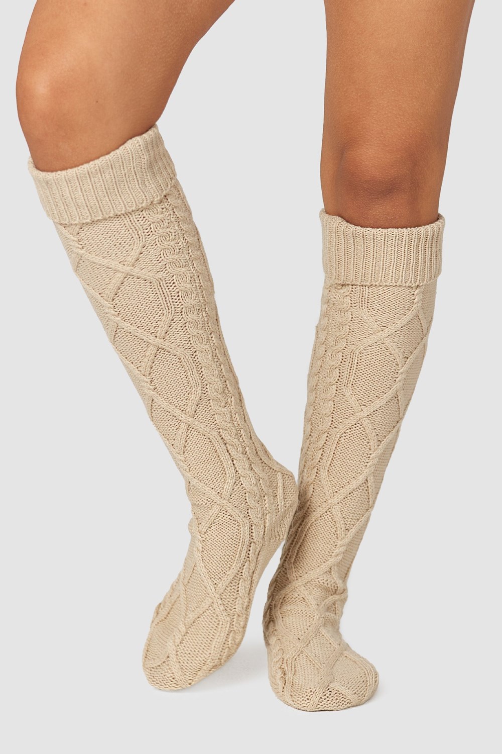 Lounge Underwear Knee-High Cosy Gebreid Socks Mink | VH4937256