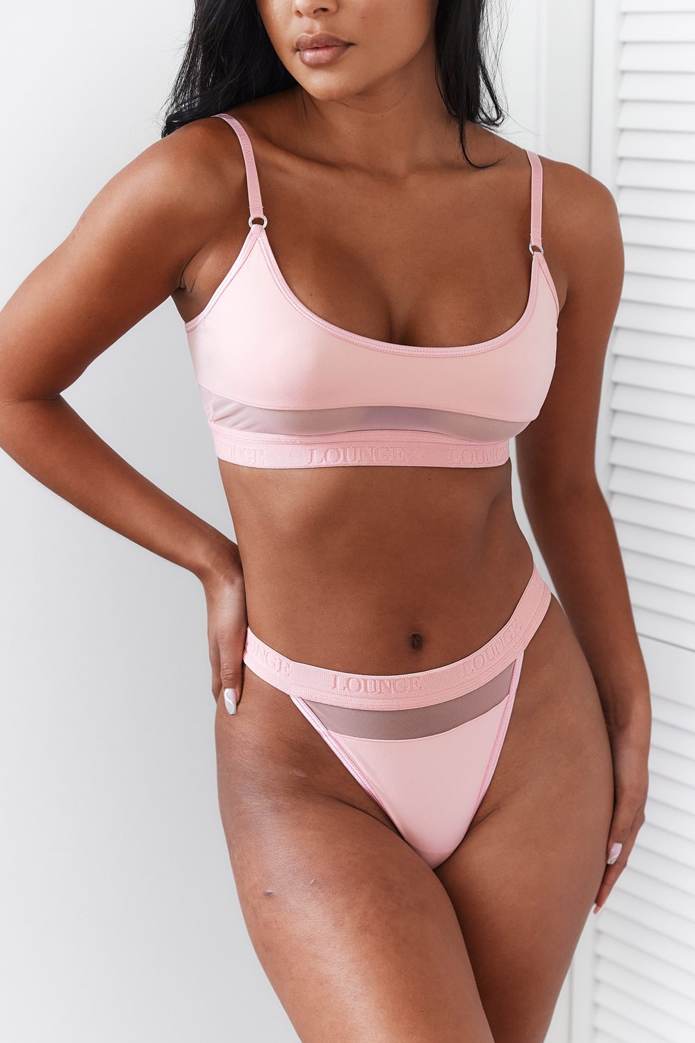 Lounge Underwear Mesh Bra & String/Briefs Set Roze | HA4679518