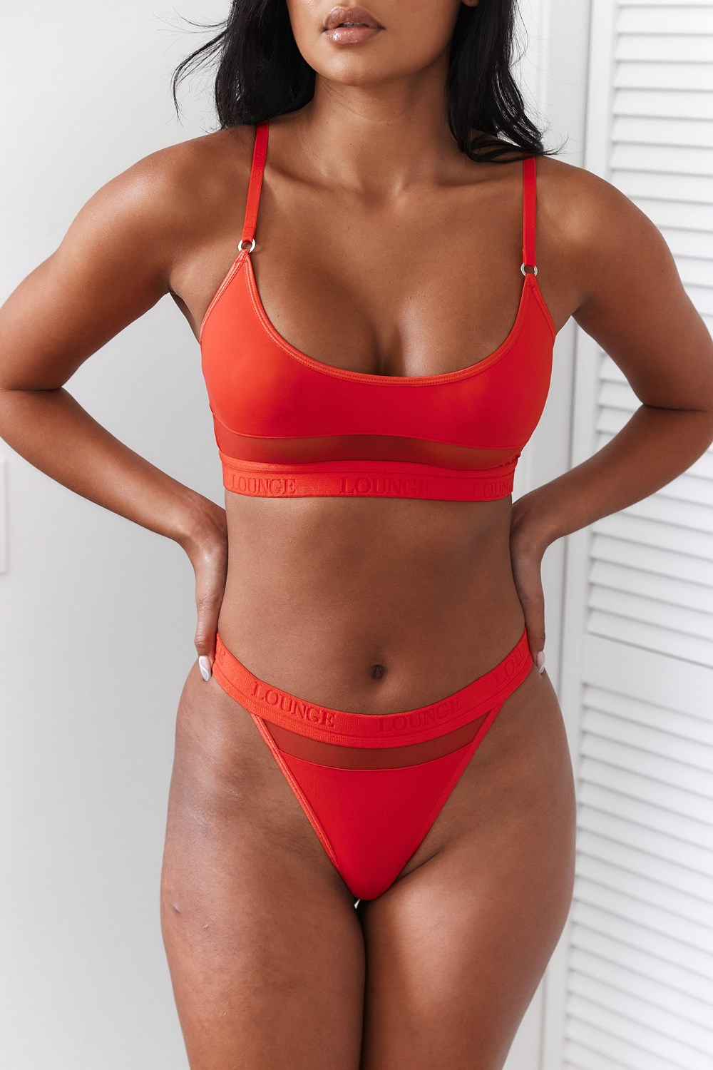 Lounge Underwear Mesh Bra & String/Briefs Set Rood | SF6321974