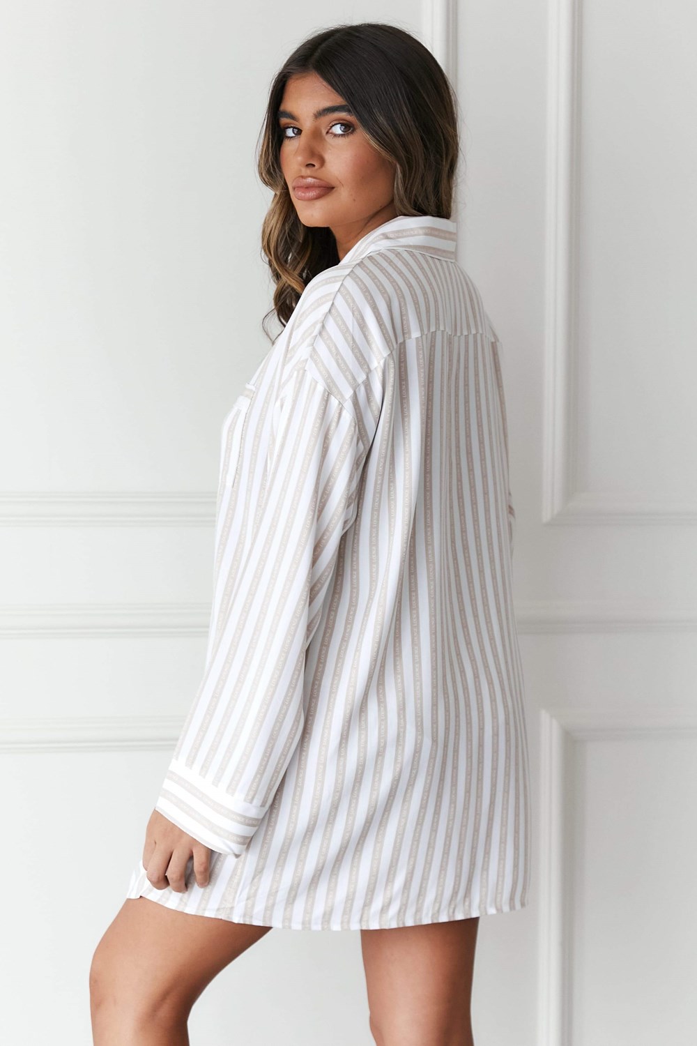 Lounge Underwear Pinstripe Oversized Pyjama Shirt & Briefs Set Mink | AV1047568