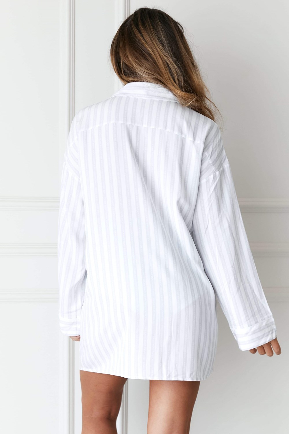 Lounge Underwear Pinstripe Oversized Pyjama Shirt & Briefs Set Frost | TE4652379