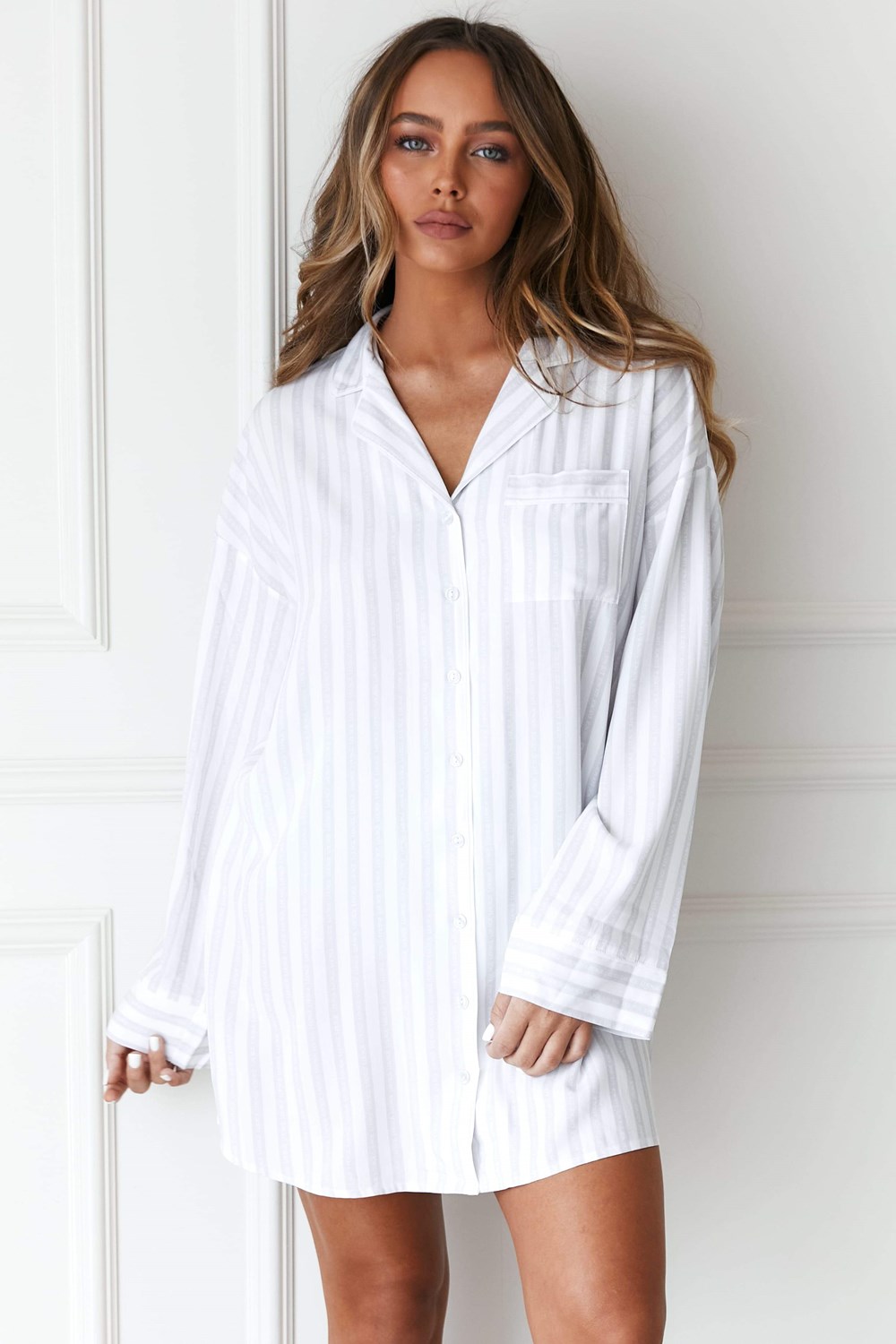 Lounge Underwear Pinstripe Oversized Pyjama Shirt & Briefs Set Frost | TE4652379