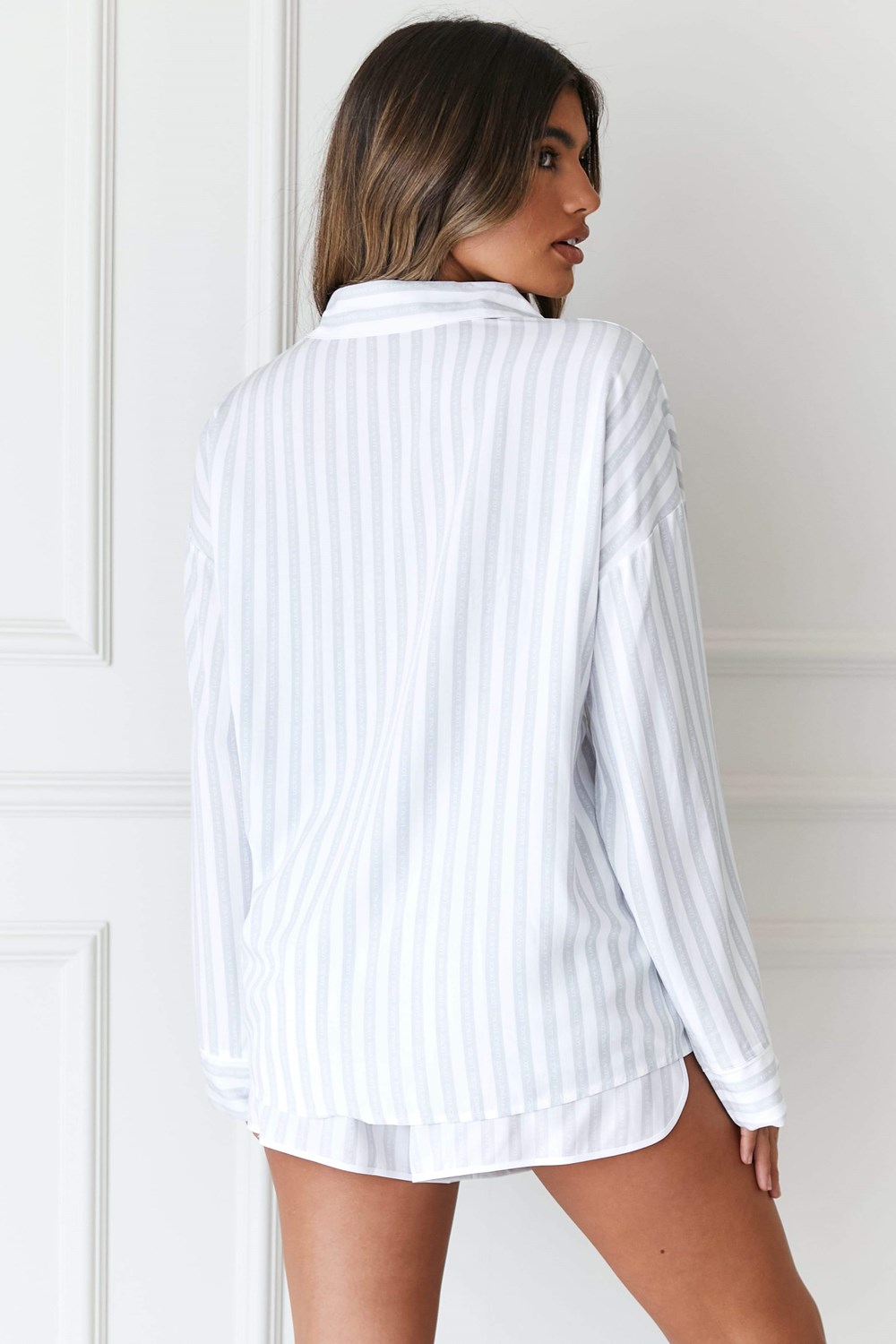 Lounge Underwear Pinstripe Pyjama Shirt & Shorts Set Frost | NP1384206