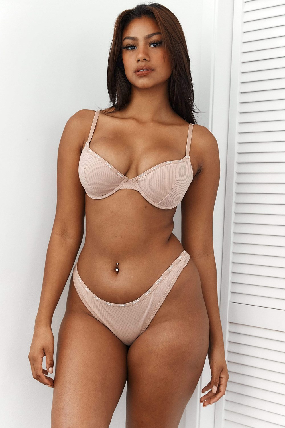 Lounge Underwear So Soft Geribbeld T Shirt Bra & String Set Taupe | XI8512063