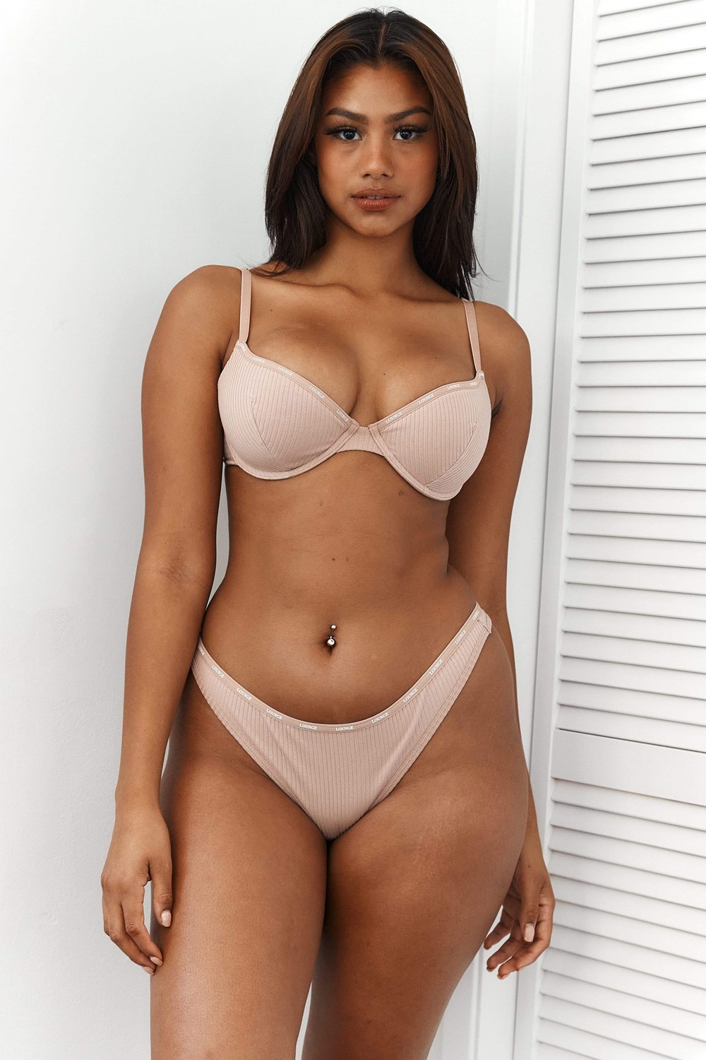 Lounge Underwear So Soft Geribbeld T Shirt Bra & String Set Taupe | XI8512063