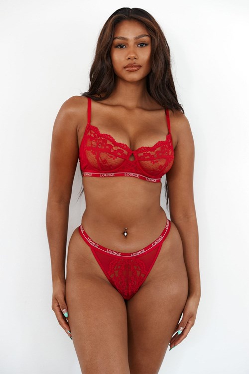 Lounge Underwear Blossom Balcony Bra & String Set Bordeaux | WX3691428