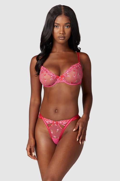 Lounge Underwear Blush Embroidered Balcony Bra & G-string/Briefs Set Roze | SH8647135