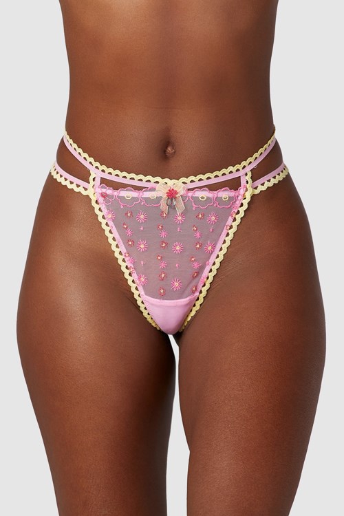 Lounge Underwear Daisy Embroidered String Roze | EF7302651