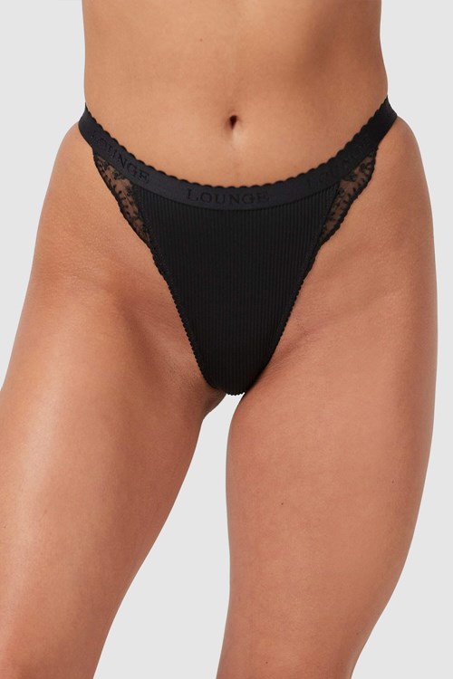 Lounge Underwear Geribbeld String Zwart | DS3290856