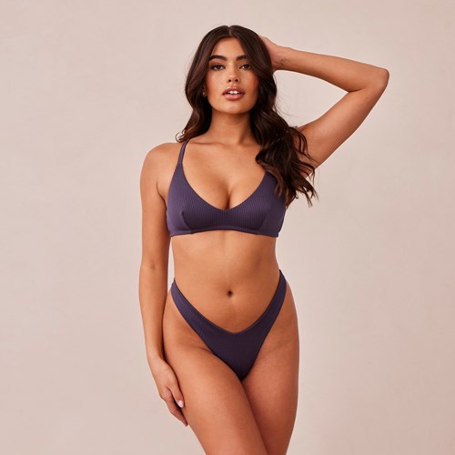 Lounge Underwear Geribbeld Triangle Bra & String/Briefs Set Blauw | AT0542976