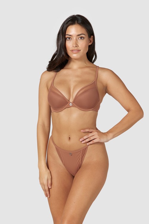 Lounge Underwear Klassieke Plunge T-shirt Bra & String/Briefs Set Mocha | QU1348027