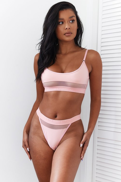 Lounge Underwear Mesh Bra & String/Briefs Set Roze | HA4679518