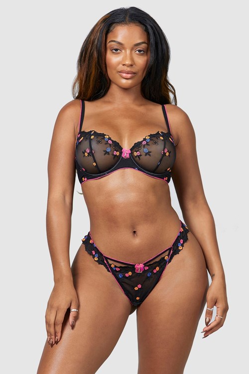 Lounge Underwear Neon Balcony Bra & G-string Set Zwart | UQ5329084