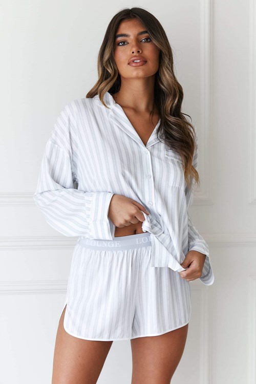 Lounge Underwear Pinstripe Pyjama Shirt & Shorts Set Frost | NP1384206