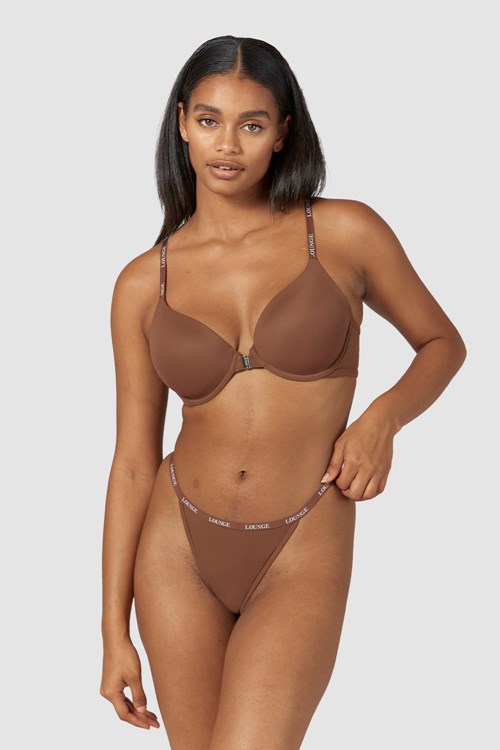 Lounge Underwear Smooth Front Bevestiging T-shirt Bra & String/Briefs Set Chestnut | PR6107942