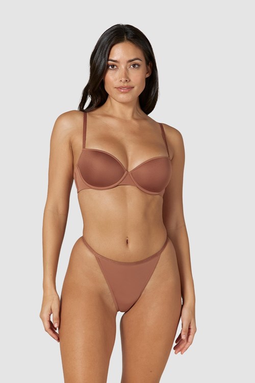 Lounge Underwear Your Everyday T-shirt Bra & String/Briefs Set Mocha | DN0394752